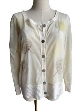 Nic + Zoe Whimsical Floral Cardigan Sz L Cream Semi Sheer Lightweight Sweater